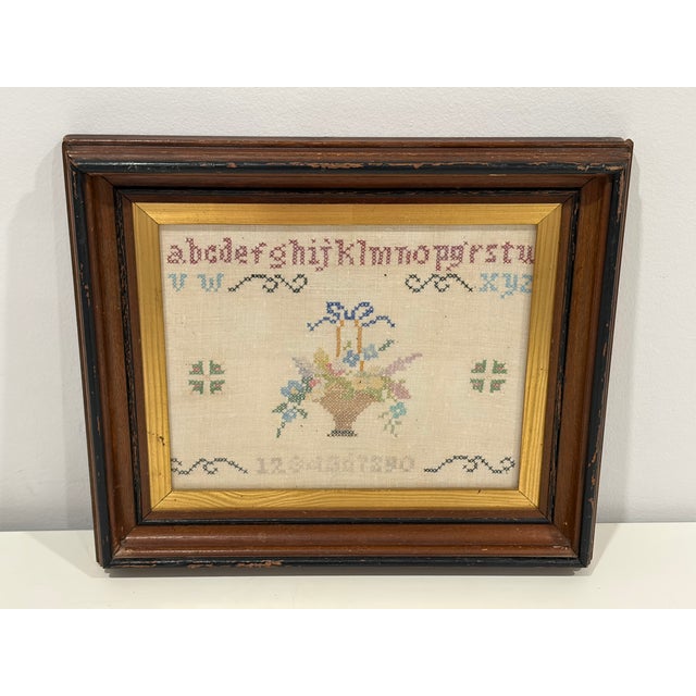 Antique Mid-2oth Century Finished Cross Stitch Alphabet Sampler Floral Framed 14 x 12 Beautiful, completed vintage cross-...