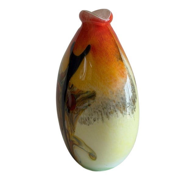 Hand-Blown Art Glass Vase With Multicolored Swirl Design For Sale - Image 4 of 16