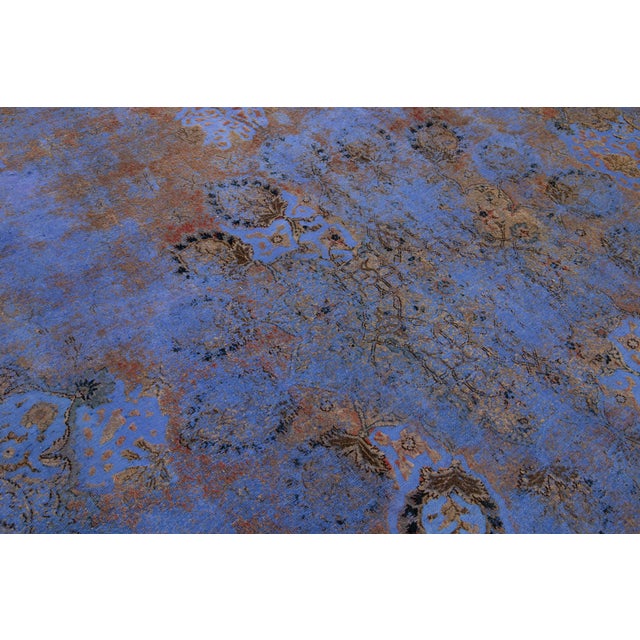 Antique Persian Blue Overdyed Wool Rug With Allover Floral Pattern For Sale - Image 10 of 10