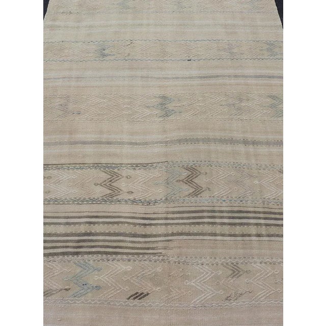 Tribal Turkish Flat-Weave Kilim With Tribal Embroideries in Taupe, Tan, Blue-Gray Color For Sale - Image 3 of 11