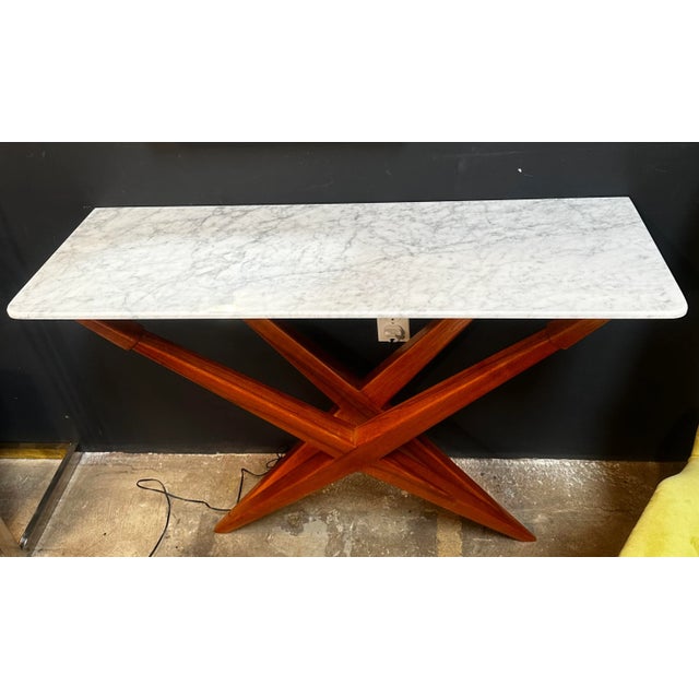 Mid-Century Modern Mid Century Italian Marble and Wood Console 1980s For Sale - Image 3 of 8