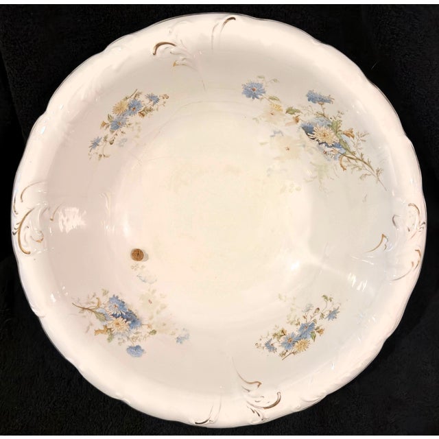Mid-Century Modern Antique Johnson Bros England "Royal Semi-Porcelain" Wash Basin With Functional Drain Hole & Stand For Sale - Image 3 of 12
