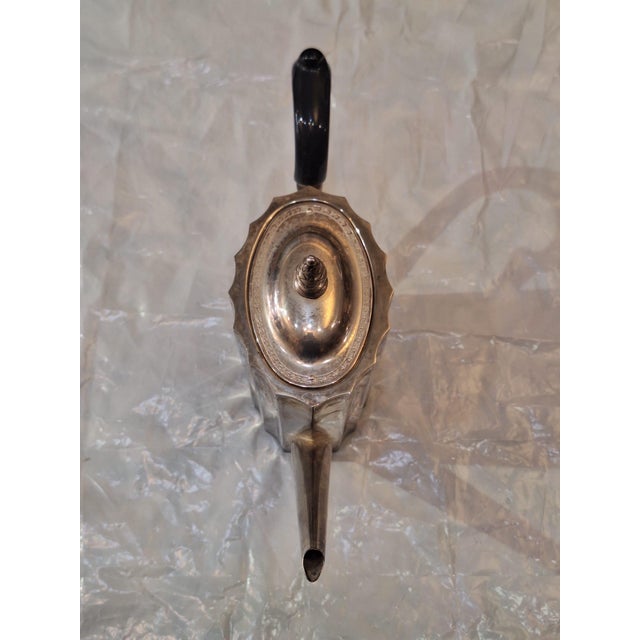 Traditional Antique Edwardian Silver-Plated Fluted Tea & Coffee Service With Ebonized Handles, 4-Piece Set For Sale - Image 3 of 13