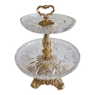 Tiered Crystal Tazza With Gilt Metal Stand For Sale