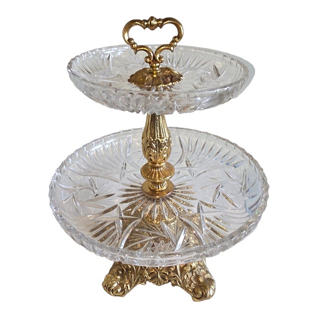 Tiered Crystal Tazza With Gilt Metal Stand For Sale