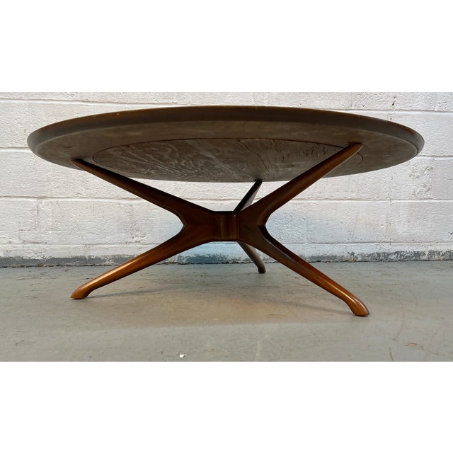 Mid-Century Modern Wood Coffee Table W/ Faux Marble Glass Top For Sale In New York - Image 6 of 11