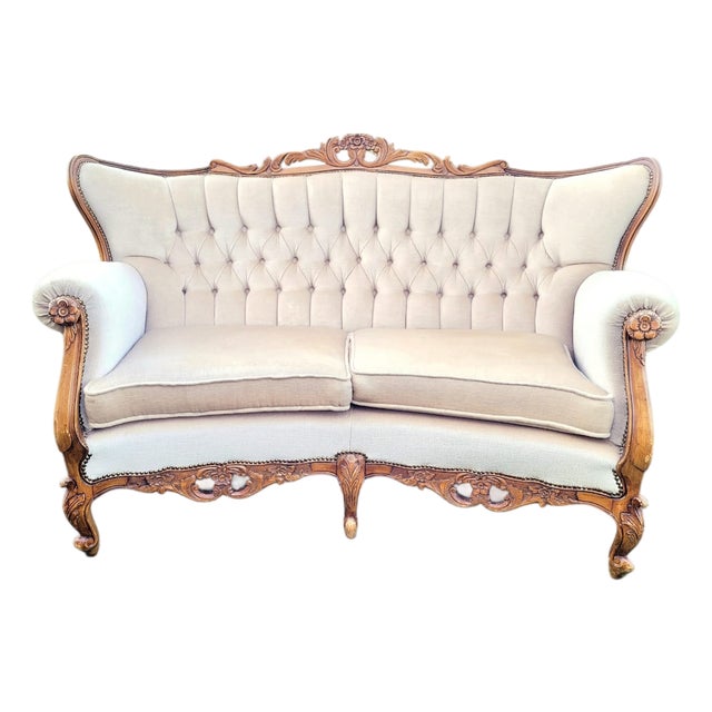 French Louis Philippe Rococo Style Hand-Carved Settee Sofa, Mid-19th Century For Sale