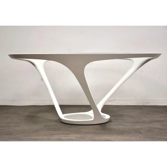 Roche Bobois Round Glass & Steel Dining Table For Sale - Image 9 of 11