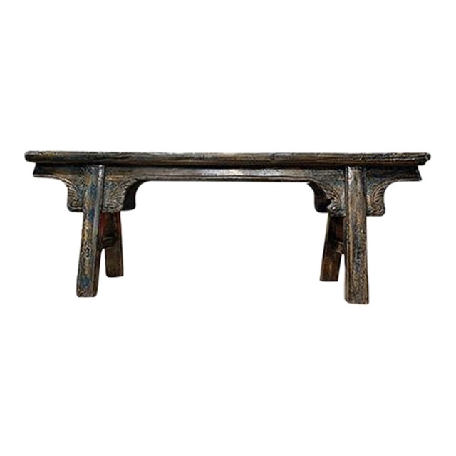 1970s Distressed Blue Bench For Sale