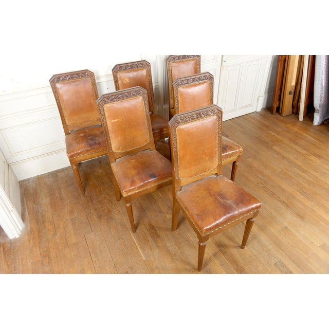 Art Deco Side Chairs in Carved Walnut attributed to Gauthier-Poinsignon, 1920s, Set of 6 For Sale - Image 3 of 18