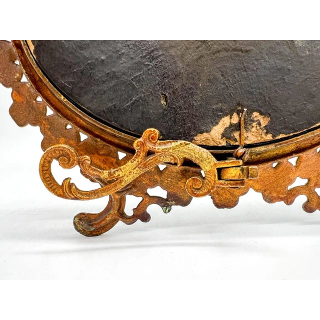 Antique Victorian Gilt Metal Table Mirror – Clover & Floral Frame – Rococo Revival / English Cottage For Sale - Image 9 of 16
