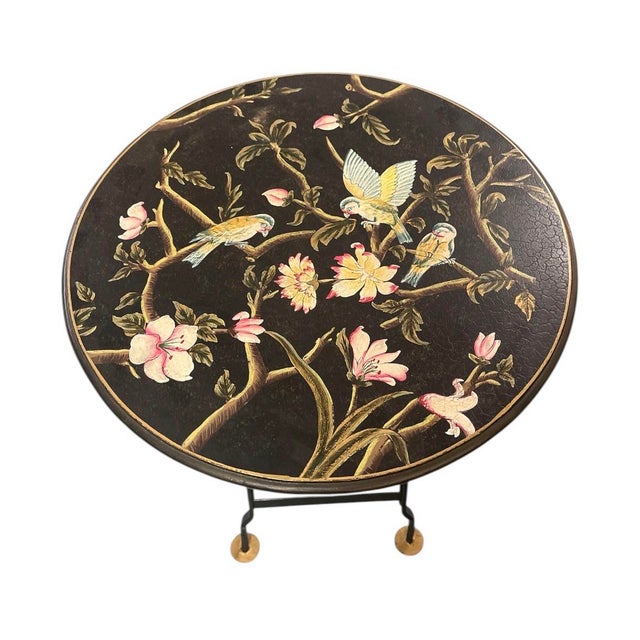 Chinoiserie Vintage Grand & C. Chinoiserie Hand-Painted Metal Folding Side Table For Sale - Image 3 of 10