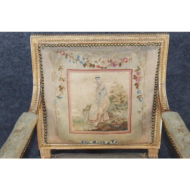 Pair 19th Century French Louis XVI Style Giltwood Aubusson Armchairs For Sale - Image 12 of 13