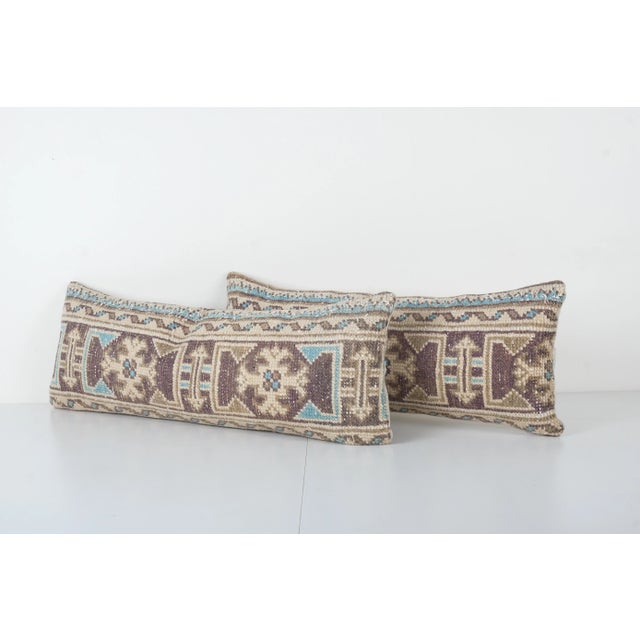 Mid-Century Modern Muted Color Antique Carpet Rug Pillow - a Pair For Sale - Image 3 of 4