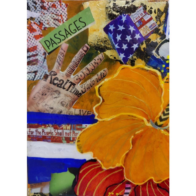 Vintage Vibrant Floral Hibiscus Collage Original Painting Signed by Vicki Silva For Sale - Image 9 of 13