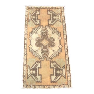 Vintage Distressed Muted Orange Color Turkish Small Rug For Sale