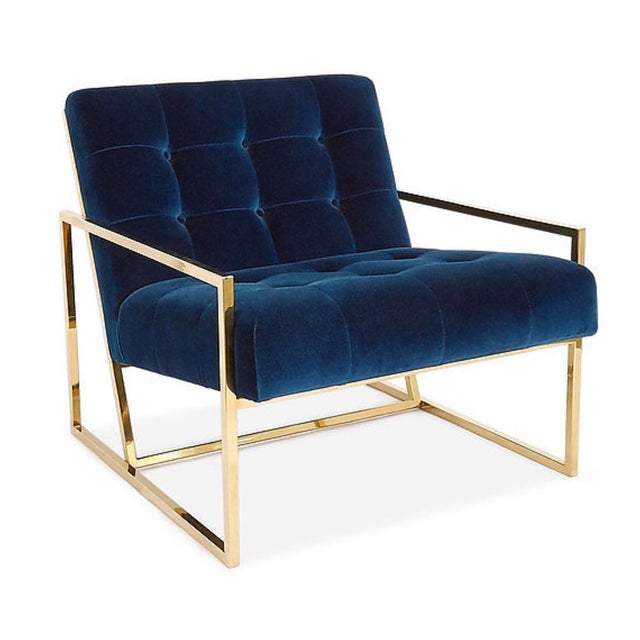 Pair of Crushed Blue Velvet Lounge Chairs Chairish