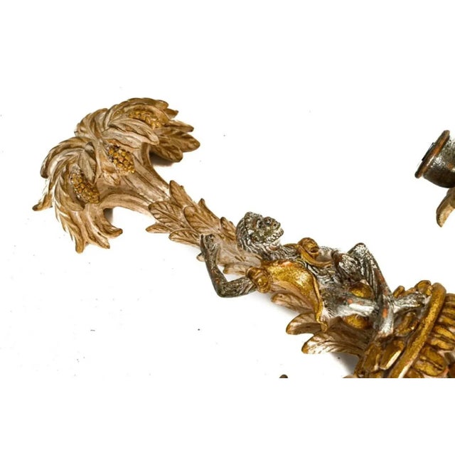 Pair of Italian Butler Monkey Wood Painted Sconces For Sale In Miami - Image 6 of 8