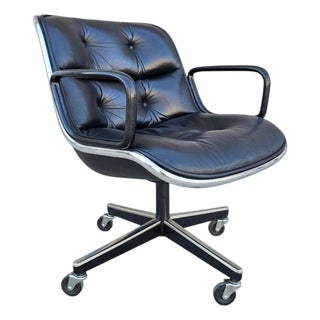MCM to Modern Executive Armchair by Charles Pollock for Knoll Black Leather & 4 Prong Swivel Base For Sale