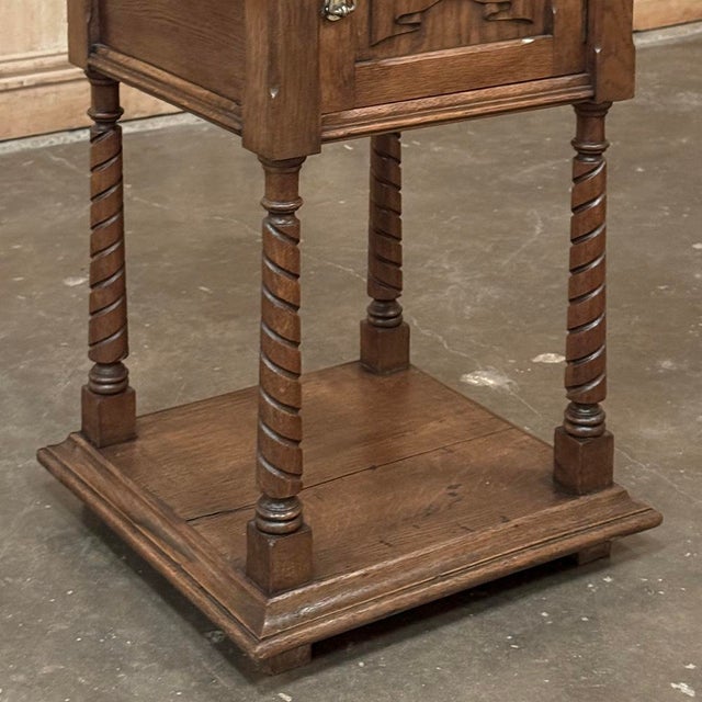 Early 20th Century Pair of Gothic Revival Oak Nightstands With Carrara Marble Tops For Sale - Image 5 of 17
