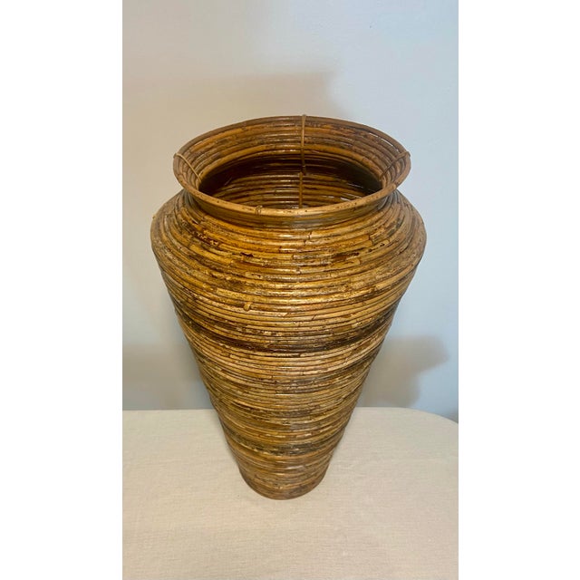 Brown Vintage Italian Pencil Reed Floor Vase For Sale - Image 8 of 11