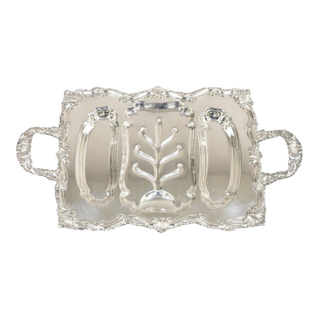 Vintage Victorian Silver Plated Twin Handle Meat Cutlery Serving Platter Tray For Sale