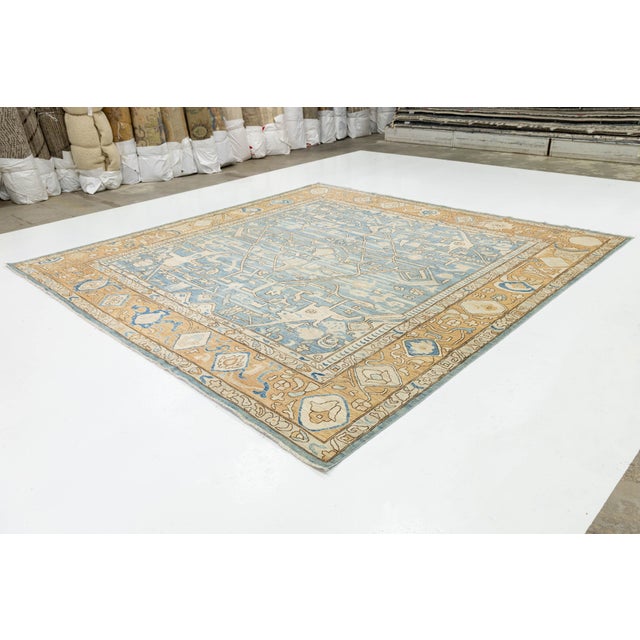 Contemporary Geometric Turkish-Inspired Wool Rug in Soft Blue and Beige 12x12 For Sale - Image 11 of 11