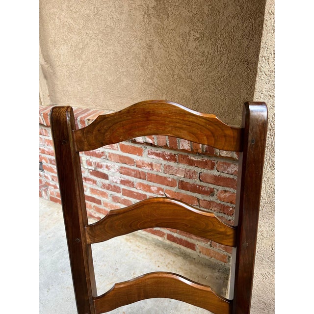 Vintage French Dining Chairs Set 6 Oak Barley Twist Rush Seat Ladder Back For Sale - Image 12 of 18