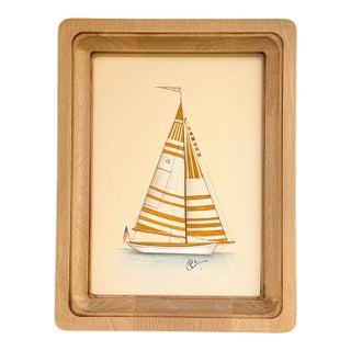 Original Handpainted Sailboat Painting in a Oakwood Frame For Sale