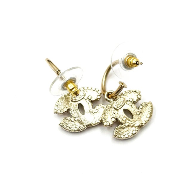 Contemporary Chanel Gold CC Black White Stripe Red Crystal Hoop Piercing Earrings - 2 Pieces For Sale - Image 3 of 3