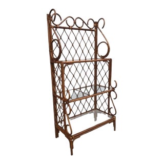 1960s Vintage Rattan 3-Tiered Glass Shelf Etagère For Sale