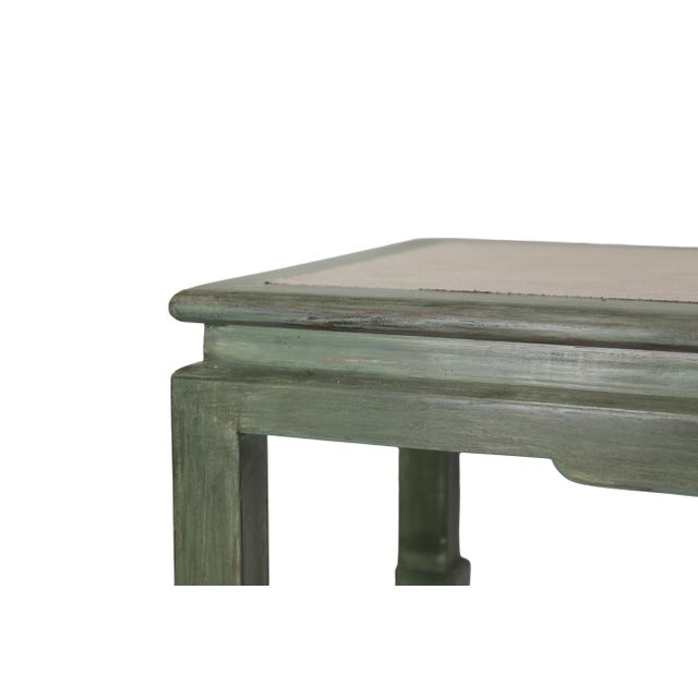 A Vintage Ming-Style Coffee Table With a Green and White Raffia Inlay. For Sale - Image 9 of 13