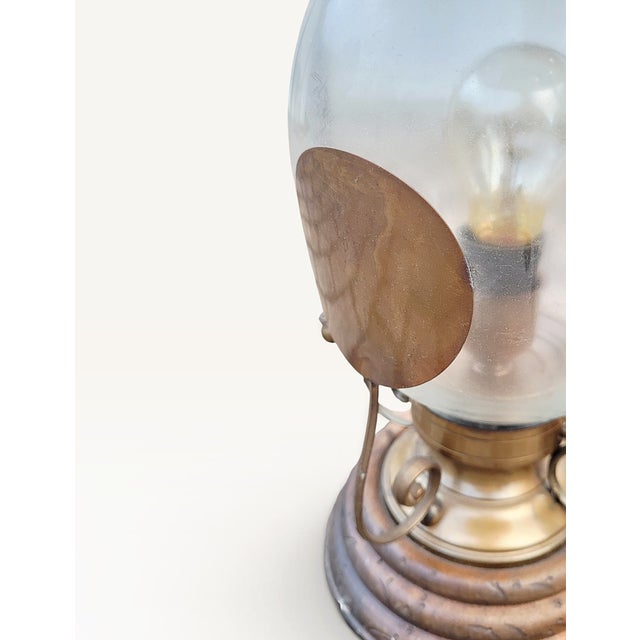Vintage Revival French Brass, Glass and Wood Hurricane Table Lamp, 1960s For Sale - Image 15 of 18
