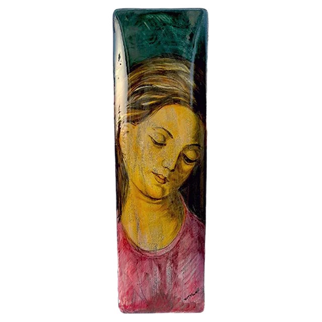 Rectangular Painted Tray by R. Piano, 1950s For Sale