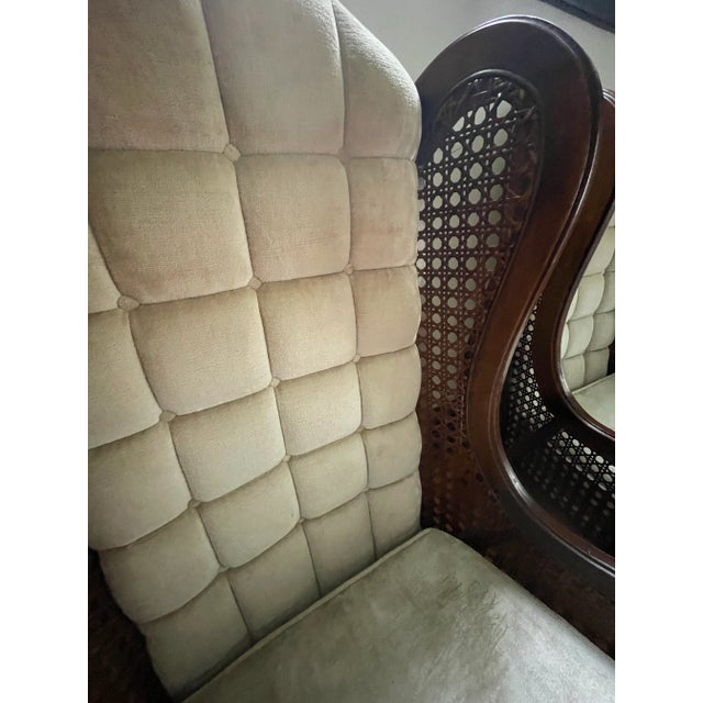 LeWittes 1970’s Caned Wingback Velvet Chairs Pair For Sale - Image 11 of 16