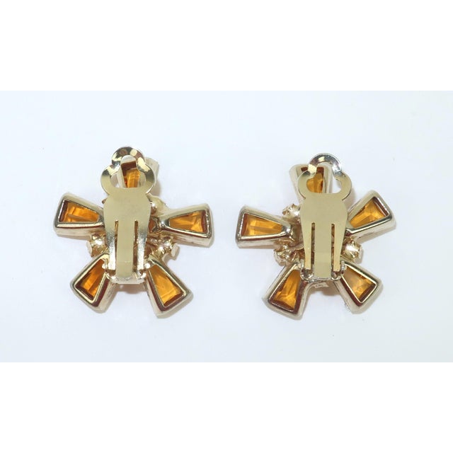 Metal 1960's Amber Crystal & Rhinestone Starburst Earrings For Sale - Image 7 of 12
