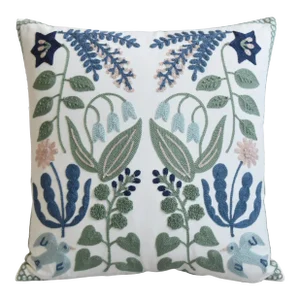 Botanical Floral & Birds Woven Feather/Down Pillow 17” Square