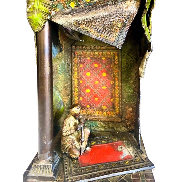 Art Deco Early 20th Century After Bergman, Cold-Painted Orientalist Market Stall Diorama Lamp For Sale - Image 3 of 10