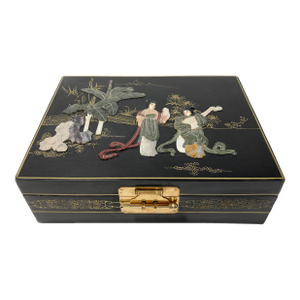 Vintage Asian Motif Cut Stone Jewelry Box