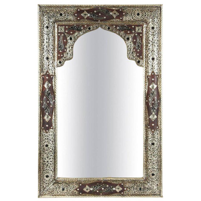 Moroccan Mirror With Silver Filigree and Repousse Metal Chairish