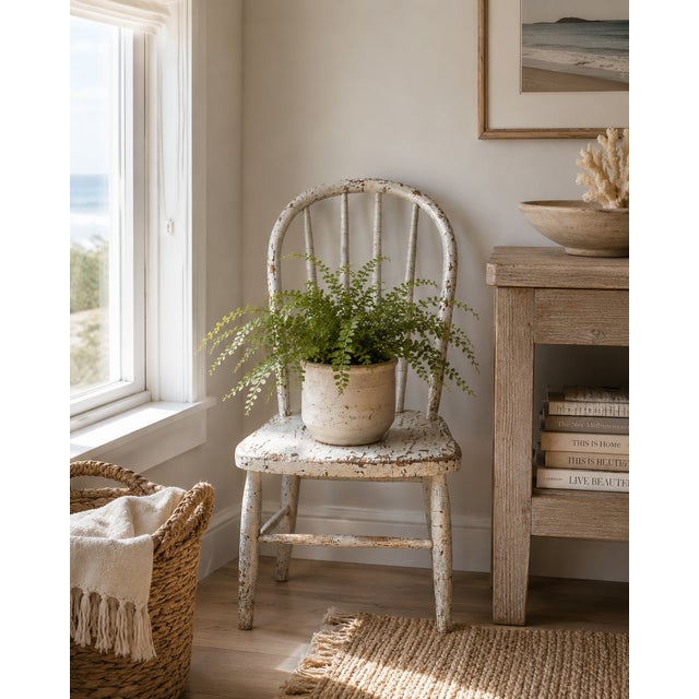 Wood Distressed White Children's Windsor Side Chair For Sale - Image 7 of 9