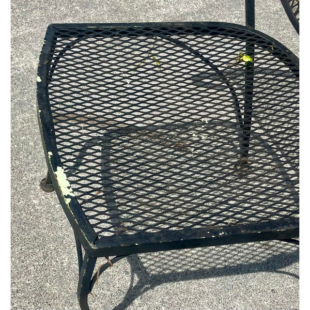 Mid 20th Century Wrought Iron Russell Woodard Pinecrest Barrel Back Mesh Pair of Chairs For Sale - Image 11 of 12