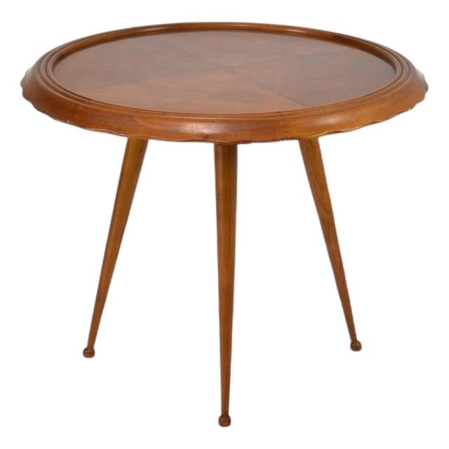 Vintage Italian Scalloped Cherry Side Table Attributed to Paolo Buffa, 1950s For Sale