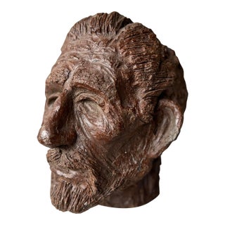 Mid 20th Century Large Heavy Handmade Clay Bust of Man’s Head For Sale