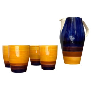 Mid-Century German Handpainted Decor 507 Ceramic Jug with Mugs from Stützel & Sachs Aalen Keramik, 1960s, Set of 5 For Sale