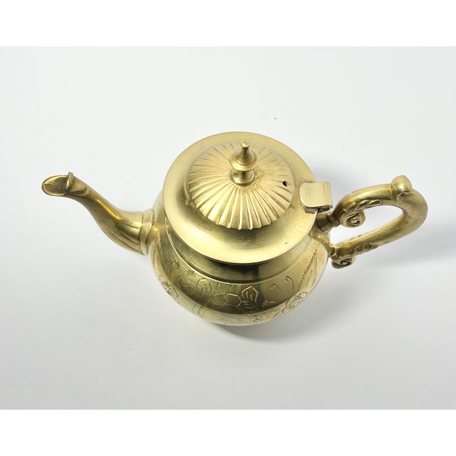 Vintage Indian-Made Arabian Moroccan-Style Solid Brass Coffee or Tea Set - 8 Piece For Sale - Image 4 of 12