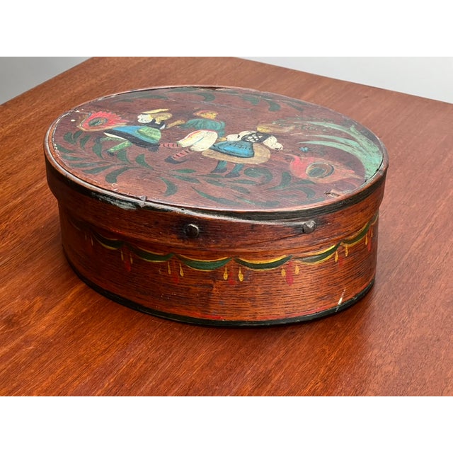 Traditional Antique German Polychrome Painted Bentwood "Spanschachtel" or Ribbon Box C. Late 18th Century For Sale - Image 3 of 9