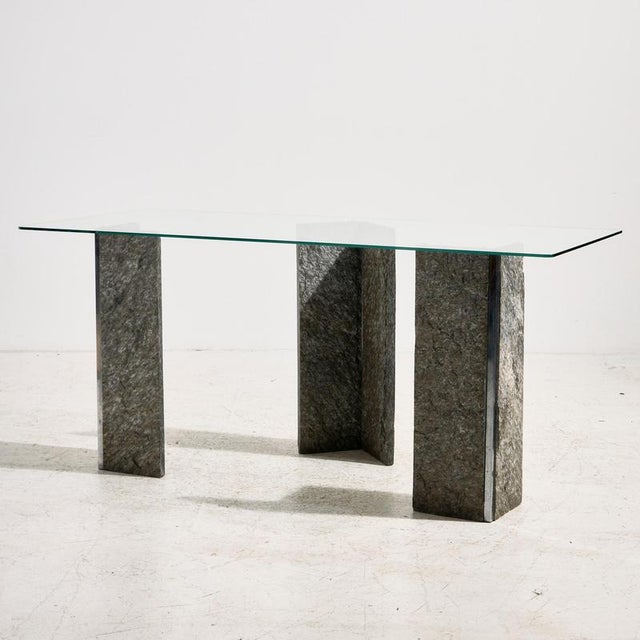 Glass and Slate Stone Console Table, 1980s For Sale - Image 12 of 12