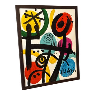 Early 21st Century Peter Keil Miro Style Abstract Colorful Painting, Framed For Sale