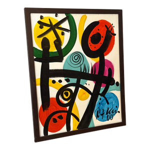 Early 21st Century Peter Keil Miro Style Abstract Colorful Painting, Framed